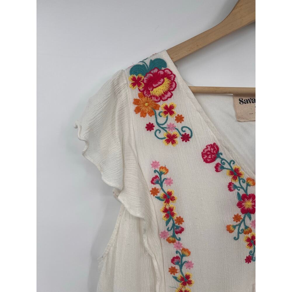 Savanah Jane 1X Mini Dress White & Embroidered Flowers Summer Vacation Party - Picture 3 of 5